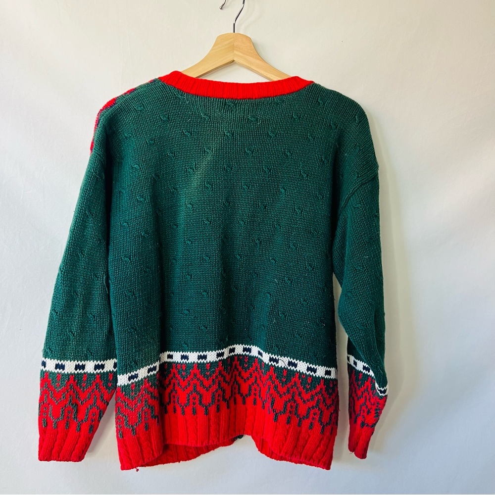 Vintage 90s Ski / Snowflake Holiday Red and Green Cardigan by Casual Corner - Picture 5 of 10